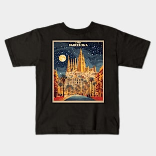 Barcelona Starry Night Spain Travel Tourism Retro Vintage Kids T-Shirt